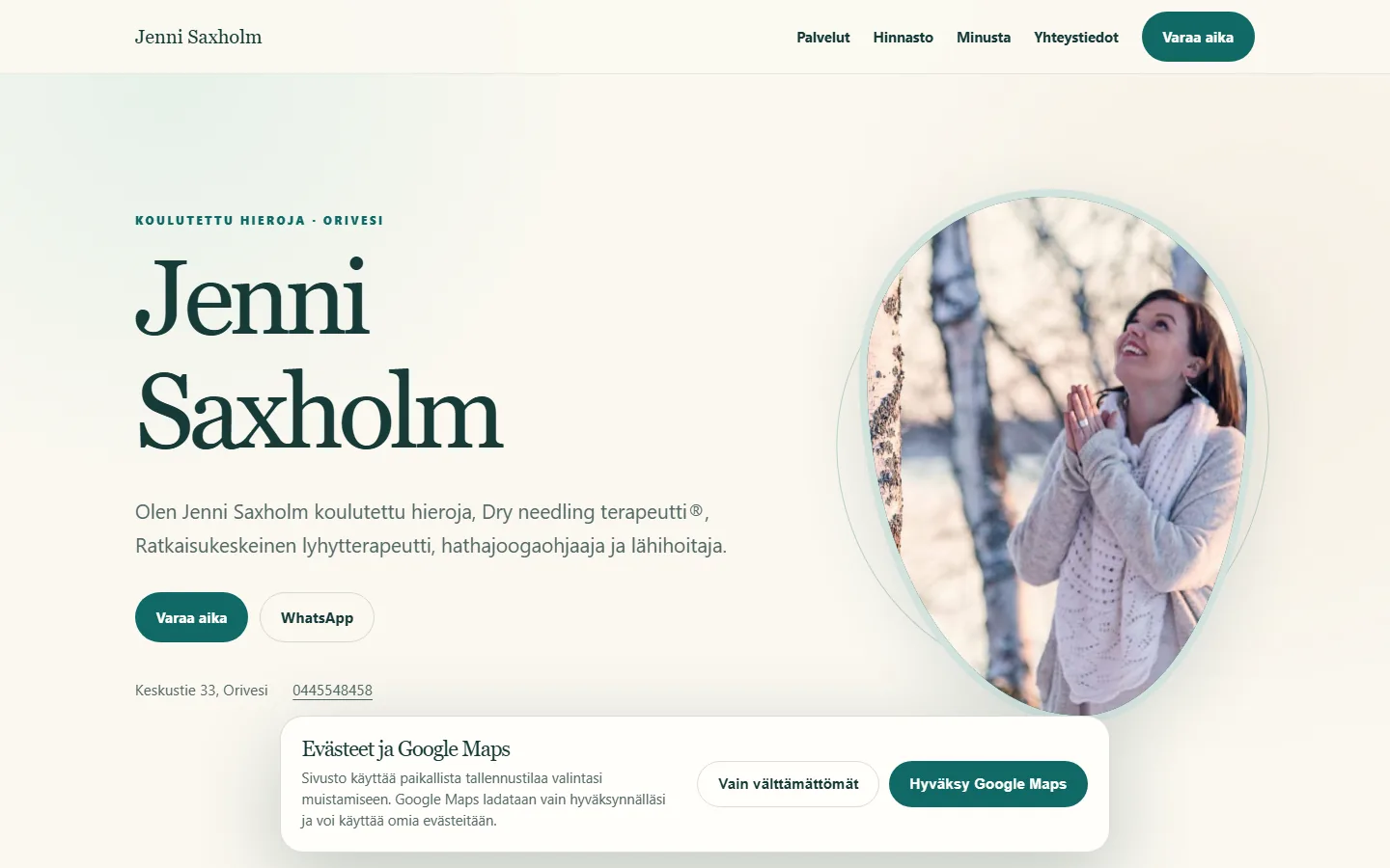 Jenni Saxholmin verkkosivun kuvallinen esikatselu